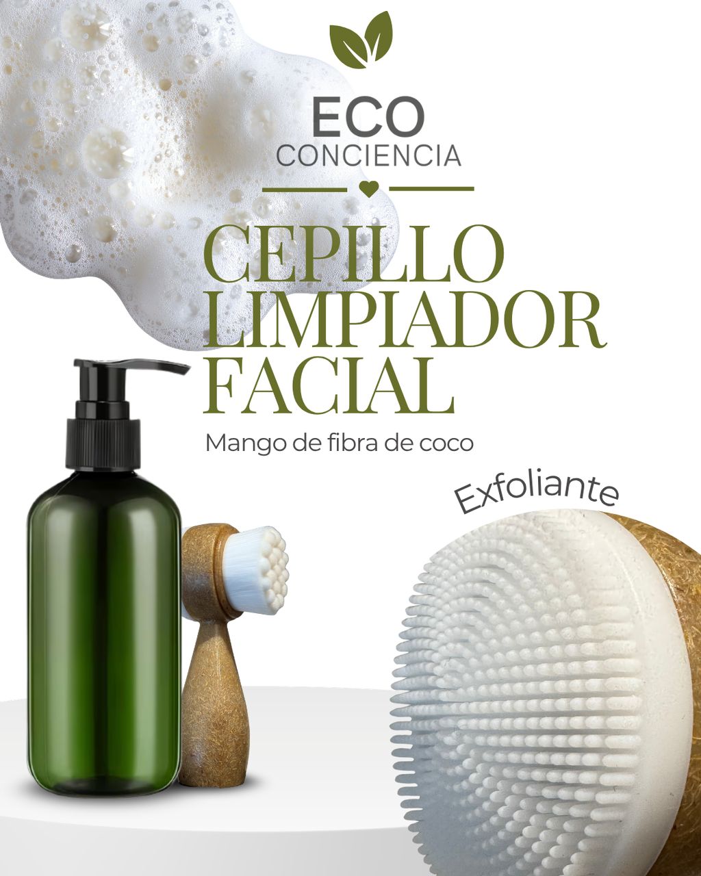 Cepillo Facial Exfoliante Natural • Mango de Coco