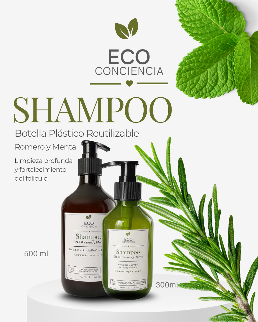 Shampoo Romero y Menta 300 y 500 ml