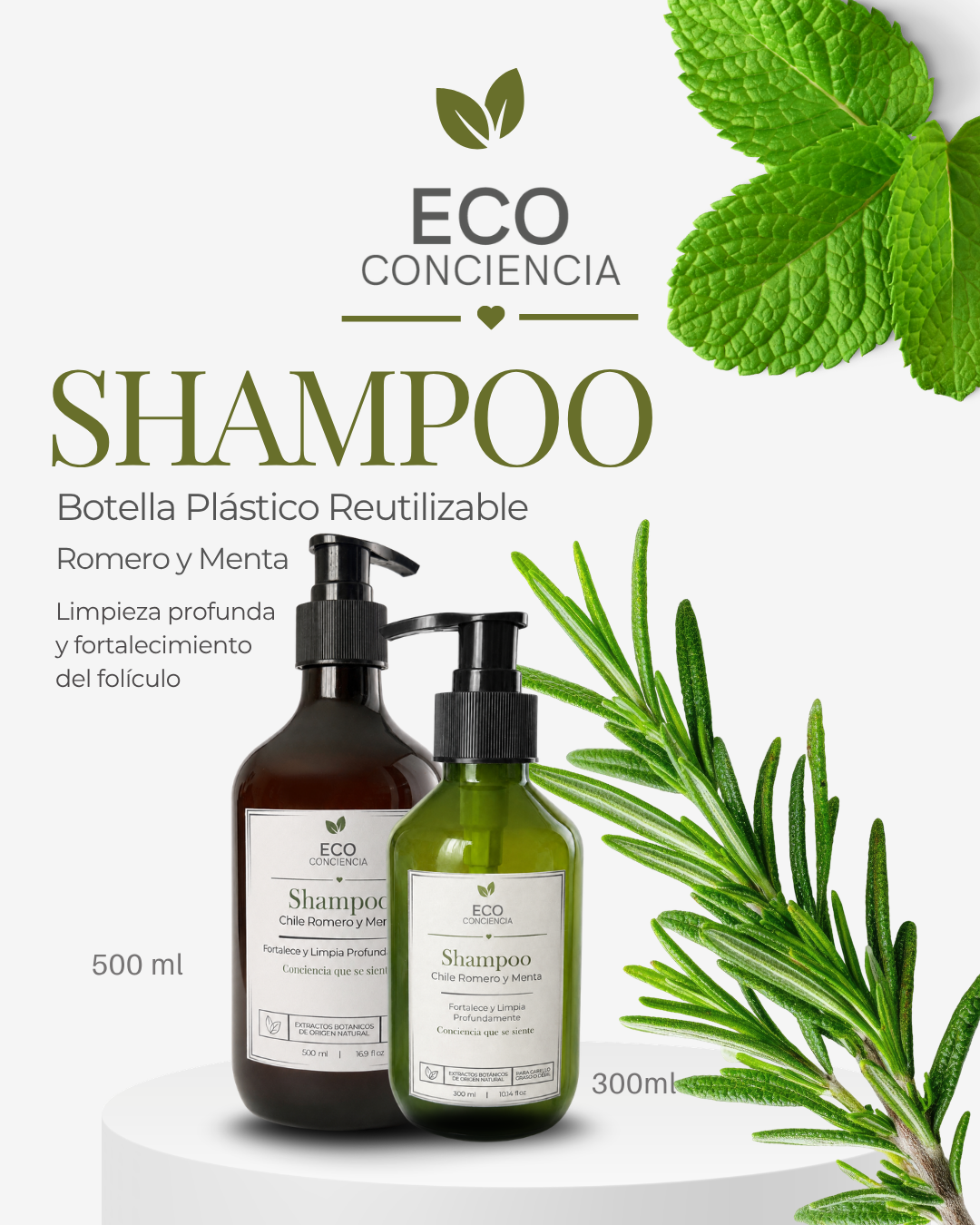 Shampoo Romero y Menta 300 y 500 ml